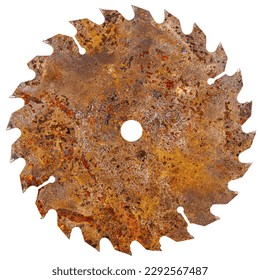 Old rusty circular saw blade for wood work isolated on white background.