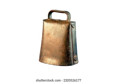 Old rusty cowbell isolated in a white background.