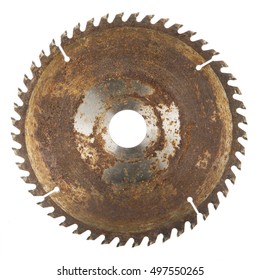 old, rusty disk circular saw isolated on white background