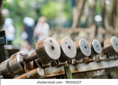 Old Rusty Dumbells Row In The Park