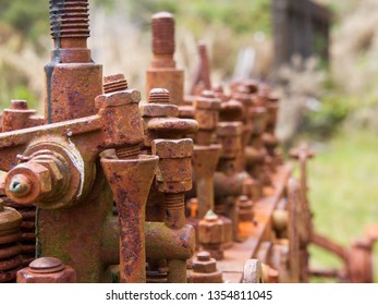 Old And Rusty Engine Close-up At Charming Creek, New Zealand.