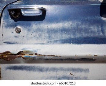 Old Rusty Faded Blue Car Paint And Car Door