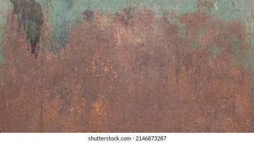 Old rusty galvanized metal sheet. Blue patina and rust. Grunge background texture. Copy space.