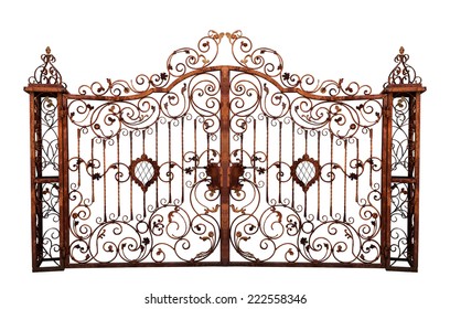 Old rusty gate. Isolated on white background.