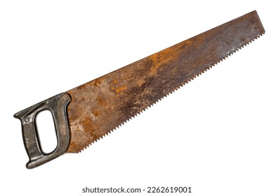 An old rusty hacksaw for sawing wood. Rusty saw close-up. - Powered by Shutterstock