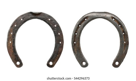Old rusty horseshoe isolated on white background. Symbol of luck concept.