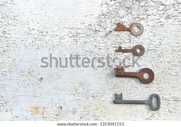 Old, rusty keys laid out in\
order