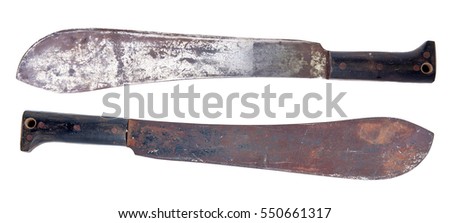 old rusty machete isolated over white background