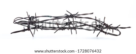 Old rusty metal barbed wire isolated on white background