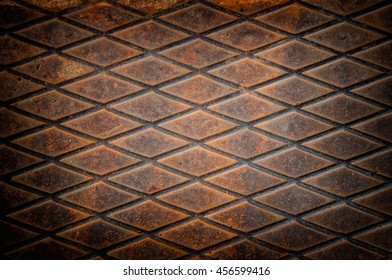 Old Rusty Metal Diamond Plate In Brown Color