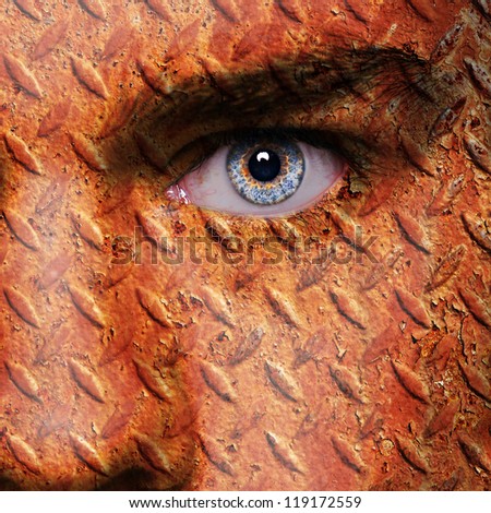 Old rusty metal plate pattern on man face
