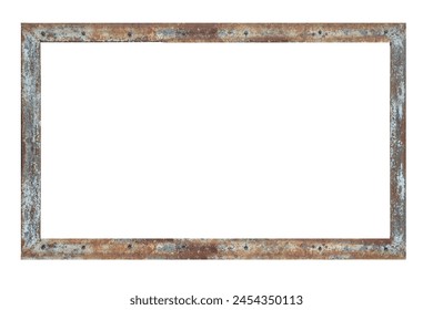 Old rusty metal rectangular frame. Vintage frame with rough texture. Copyspace. Space for your text