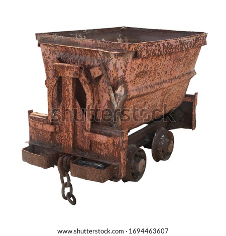 old rusty minecart (mine cart) isolated on a white background