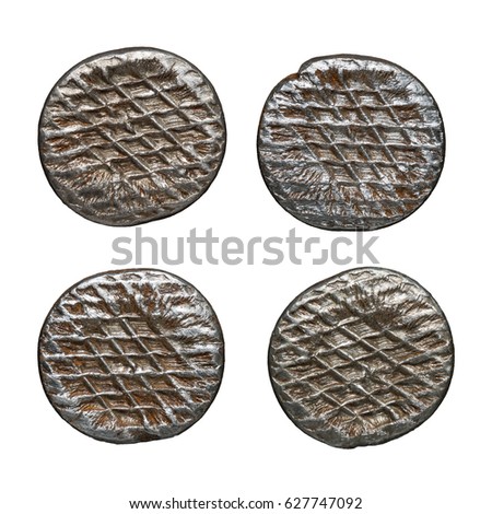 Old rusty nail heads, isolated on white.