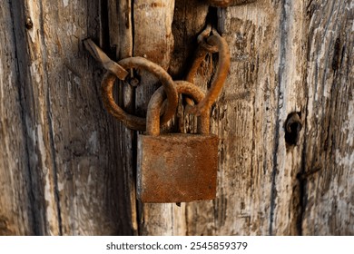 Old and rusty padlock on old wooden door - Powered by Shutterstock