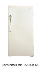 Old Rusty Refrigerator Isolated On White Background.