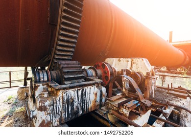 Old Rusty Rotating Kiln In Cement Manufacturing Plant