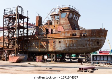 Old Rusty Ship On Factory Restoration