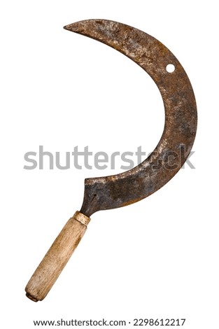old rusty sickle with wooden handle cutout on white background Foto stock © 