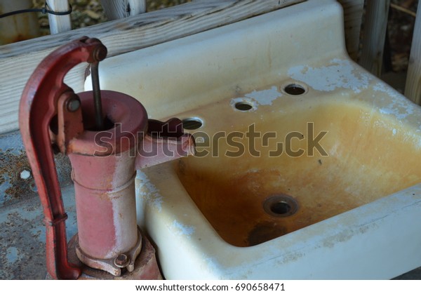 Old Rusty Sink Hand Pump Stock Photo Edit Now 690658471