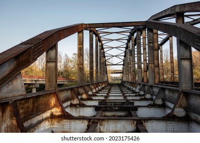 Old Rusty Solid Ribbed Tied Arch Bridge With Railway Already Removed