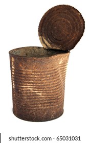 Old Rusty Tin Can On White Background