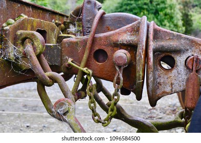 old rusty train coupling for carriages 