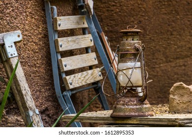old Rusty vintage lantern, basic indoor and outdoor lighting, Nostalgic camping equipment