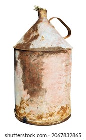 Old  Rusty Vintage Tin  Can For  Kerosene And Gasoline  Isolated On White