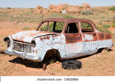 Old Rusty Wrecked Car In Outback Australia