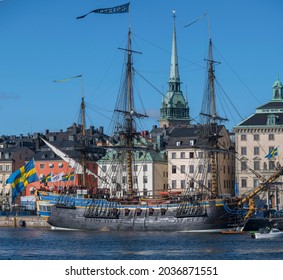 Old Sailing Replica Of The Swedish East Indiaman Götheborg I In The Harbor Of Stockholm City. 2021-08-31