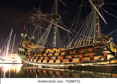 The Old Sailing Ship At Night