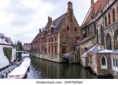 Old Saint John's Hospital In Bruges, Belgium Covered In Snow.