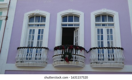 Old San Juan Balcony With Christmas Decorations