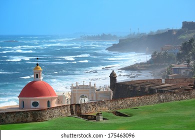 Old San Juan ocean view with buildings