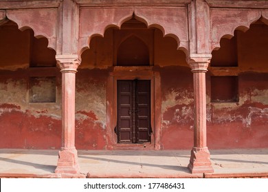 An Old Sandstone Archway In The Palace Grounds Of The Taj Mahal Of Agra, India.