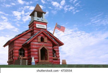 An Old School House Isolated Over A White Background