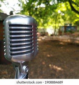 Old School Microphone In An Event Place In The Woods