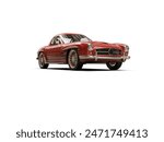 Old School Vintage Classic Red Racing Coupe Cabriolet Car Isolated on White Background, Luxury Convertible Sport Automobile, Vehicle, Motor Transport Concept, 3D Rendering