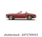 Old School Vintage Classic Red Racing Coupe Cabriolet Car Isolated on White Background, Luxury Convertible Sport Automobile, Vehicle, Motor Transport Concept, 3D Rendering