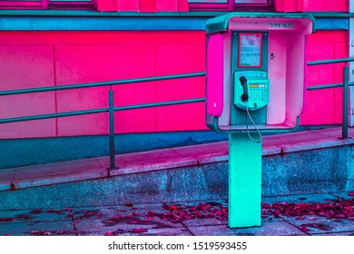 Old School Telephone Booth In Lithuania