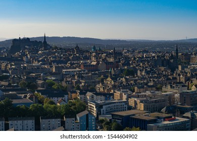 Old scottish cities landscapes and castles mysterious city blue sky background 