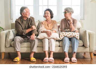 Old Senior Asian Friends Retired People Hapiness Positive Laugh Smile Conversation Together At Living Room At Nursing Home Seniors Participating In Group Activities In Adult Daycare Center 