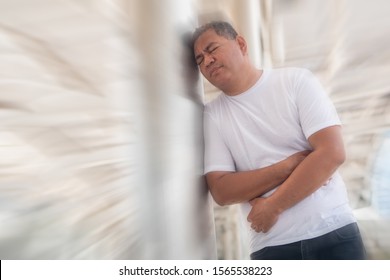 Old Senior Man With Stomach Ache; Retired Man Suffering From Stomachache, Abdominal Pain, Diarrhea; Constipation; Food Poisoning, Gastritis, Acid Reflux; Stomach Cancer