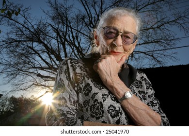 Old senior woman thinking