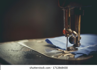 Old Sewing Machine Needle Black Thread Stock Photo 779744518