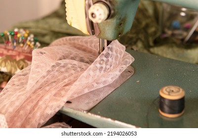 Old Sewing Machine With Pink Tulle