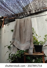 Old Shabby Towels Drying In The Backyard