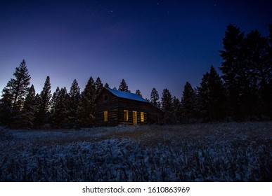 Old Shack At Night In Winter