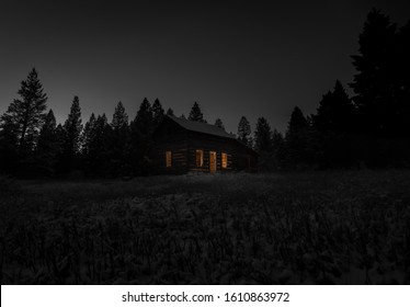 Old Shack At Night In Winter